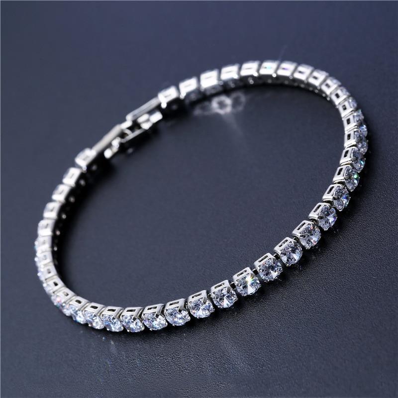 Bracelets de tennis de luxe 4 mm avec diamants brillants, zircon cubique élégant, chaîne Iced Out, bracelet de mariage en cristal pour femmes et hommes en or, argent et design coloré moderne