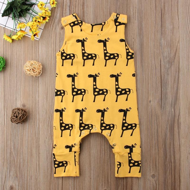 Adorables Barboteuses Sans Manches en Coton pour Bébé Fille Garçon, avec Motif Animal Dessin Animé et Design Girafe