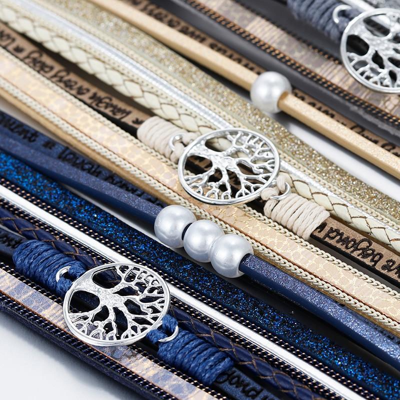 Bracelets en cuir avec breloques perles motif arbre de vie, faits à la main, modernes et luxueux, pour femmes et hommes