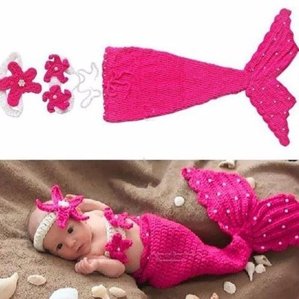 Bébé Chapeau Sirène Nouveau-né Accessoires Photographie Filles Bonnet Tricoté Crocheté Fait Main Design Princesse Moderne
