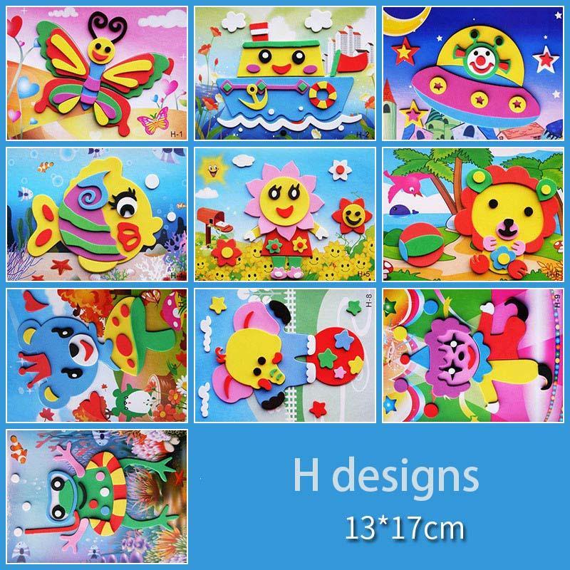 10 designs/lot Autocollants Mousse EVA 3D Dessin Animé Puzzle Série Enfants Motifs Multiples Styles Jouets pour Cadeau d'Anniversaire Enfant