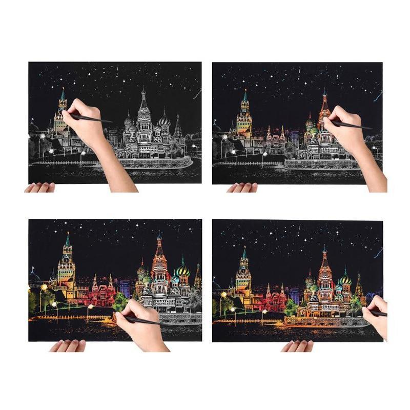 Peintures à gratter pour enfants, dessins artistiques magiques de paysages marins, jouets éducatifs pour enfants, cadeaux d'anniversaire pour garçons ou filles