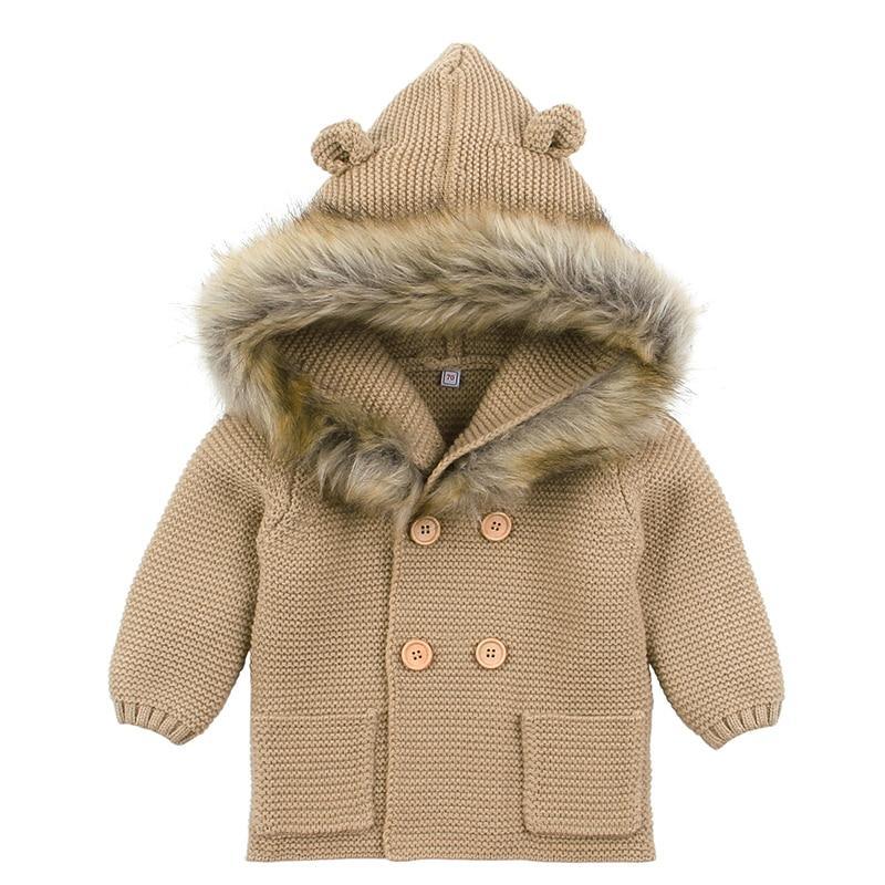 Gilet Moderne Tricoté Chaud d'Hiver à Manches Longues et Capuche pour Nouveau-né, Combinaison Veste et Manteau