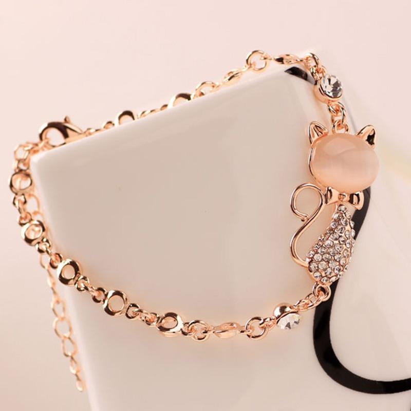 Nouveau bracelet en alliage or rose élégant pour femme, enfant, fille, bijou cadeau, breloques, cristal, opale, strass, chaîne de bracelet