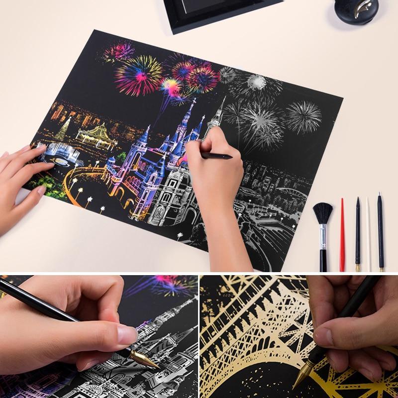 Peintures à gratter pour enfants, dessins artistiques magiques de paysages marins, jouets éducatifs pour enfants, cadeaux d'anniversaire pour garçons ou filles