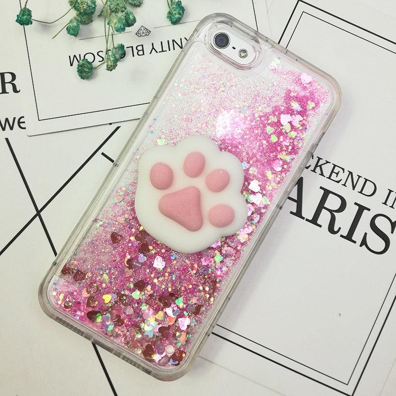 Coque 3D Chat pour iPhone 5s SE 7 7 Plus Coque Liquide Sable Mouvant Paillettes Silicone pour iPhone 8 8 Plus X 6 6s Étui Housse de Téléphone en Caoutchouc Silicone