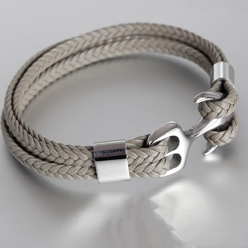 Bracelet élégant en cuir à la mode pour hommes Bijoux Bracelet en cuir de luxe bleu Ancre en acier inoxydable doré Corde tressée Superbe style nautique Cadeau bracelet d'amitié