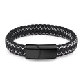 Bracelet en cuir tressé de luxe artisanal pour homme en cuir noir et bleu avec design en acier inoxydable