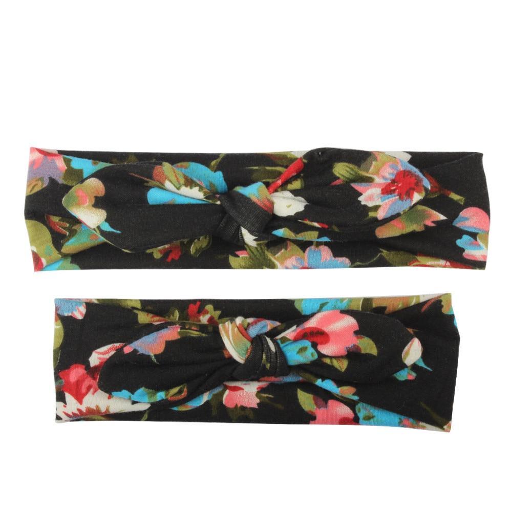 Bandeaux assortis mère-bébé turban faits main modernes Maman Fille Oreilles de lapin Imprimé floral Nœud