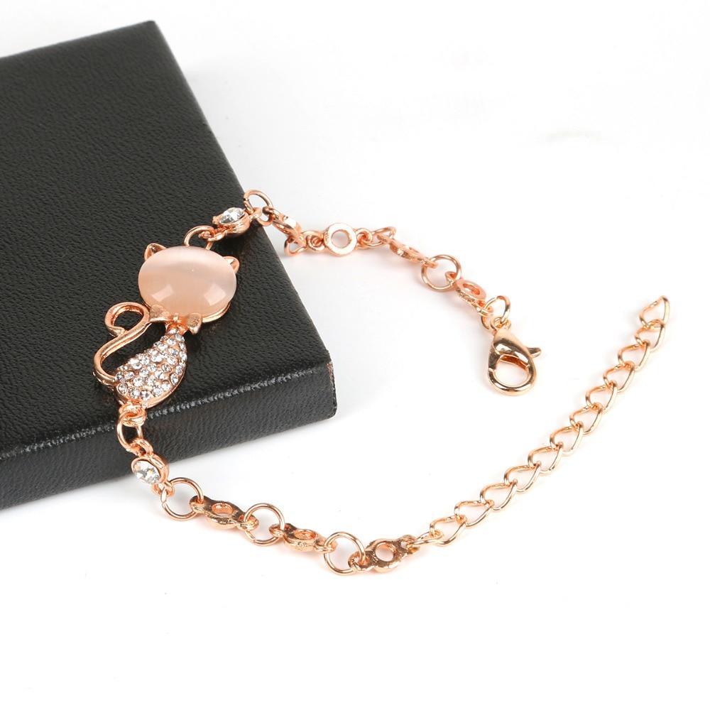 Nouveau bracelet en alliage or rose élégant pour femme, enfant, fille, bijou cadeau, breloques, cristal, opale, strass, chaîne de bracelet