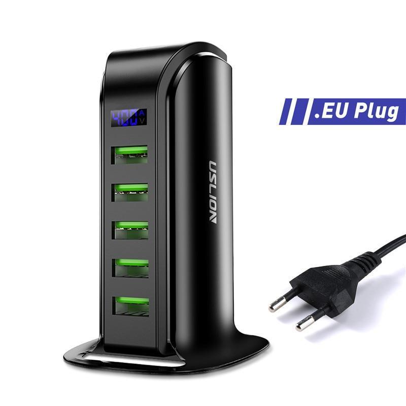 Chargeur USB puissant 5 ports à économie d'énergie, écran LED, station de charge USB multiple, station d'accueil universelle pour téléphone portable, prise murale de bureau UE Royaume-Uni