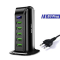 Chargeur USB puissant 5 ports à économie d'énergie, écran LED, station de charge USB multiple, station d'accueil universelle pour téléphone portable, prise murale de bureau UE Royaume-Uni