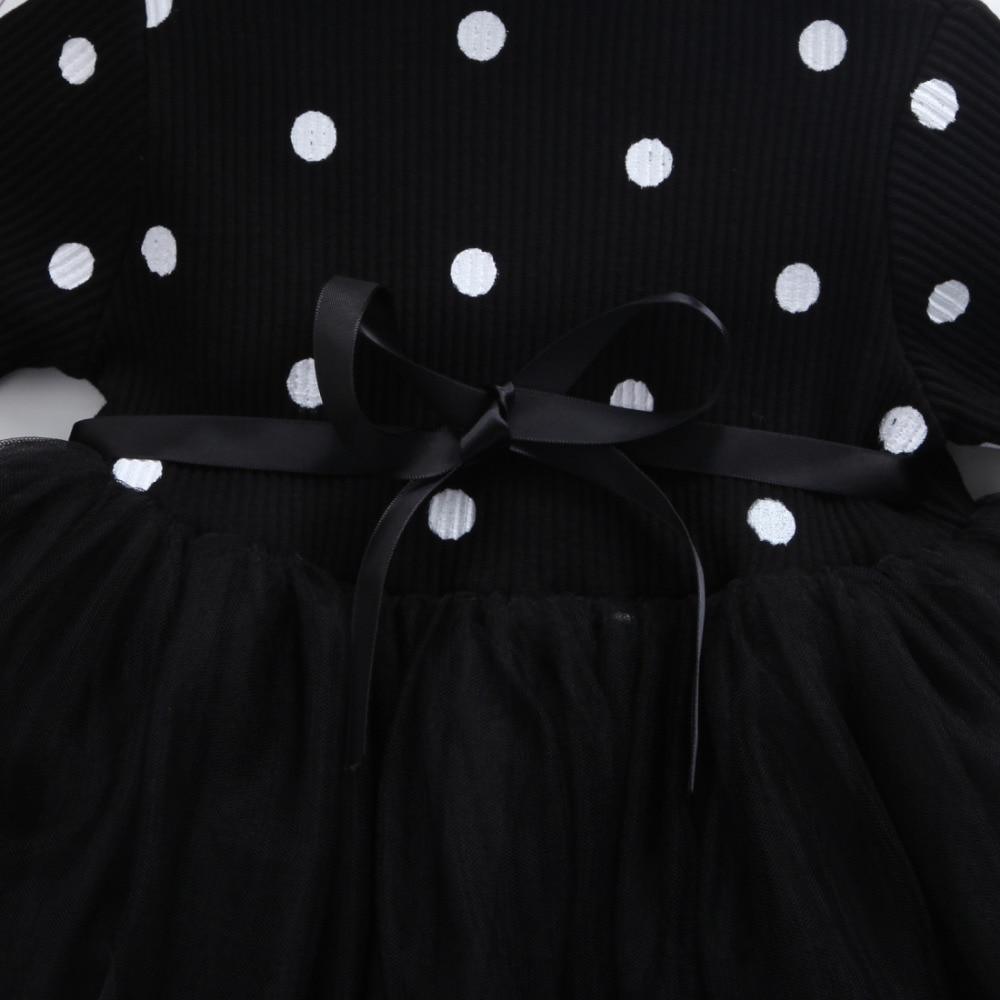 Robe de princesse à manches longues pour bébé fille, vêtements pour nouveau-né, avec nœud et pois, tutu, robe de soirée, vêtements pour bébé fille, style élégant