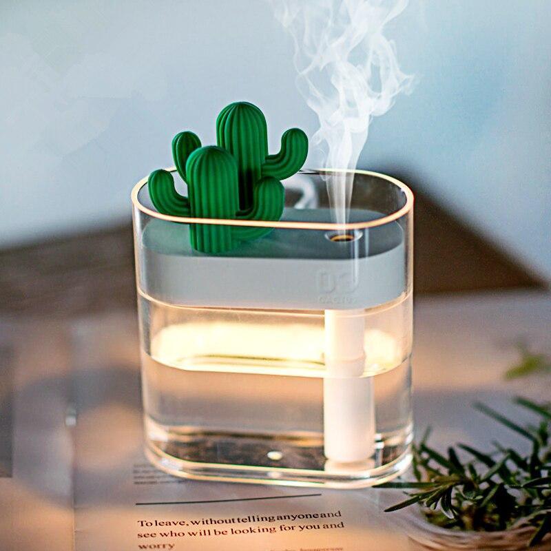 Humidificateur d'air ultrasonique 160ML, Cactus transparent, lumière colorée, diffuseur d'huile essentielle USB, purificateur de voiture, fabricant de brume aromatique