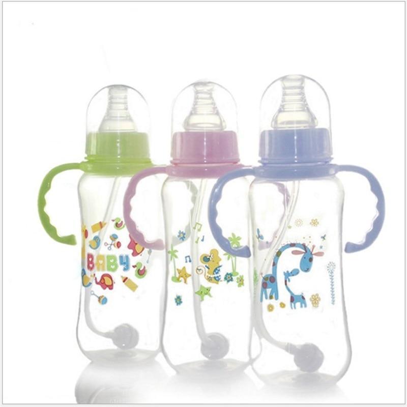 Biberon unisexe pour bébé 150/280 ml à col large en silicone souple avec paille pour nouveau-né avec poignée