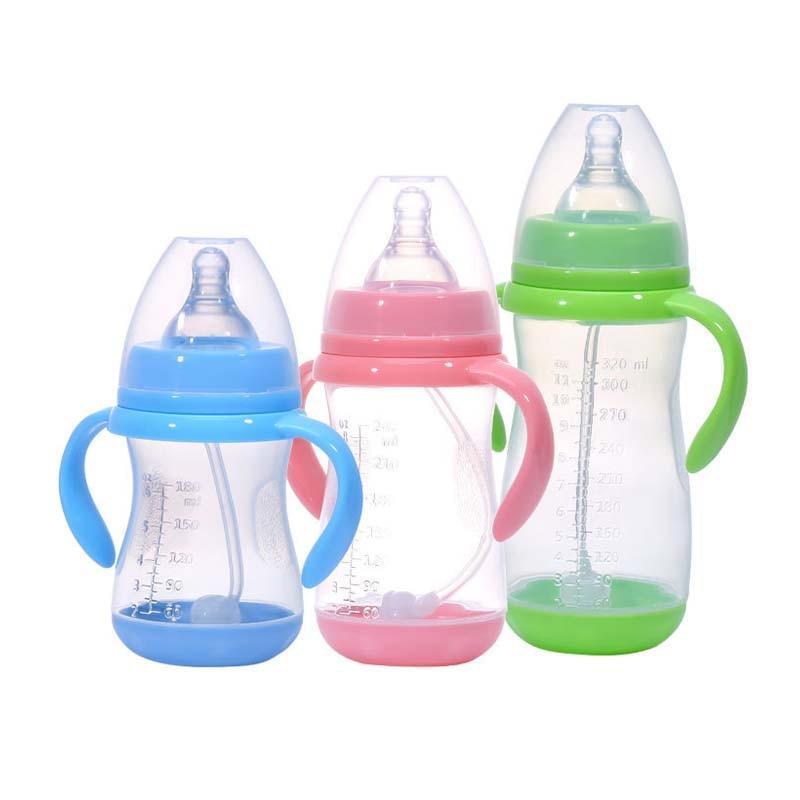 Biberon anti-colique en plastique sans BPA avec paille pour bébé, idéal pour l'eau et le jus, pour l'alimentation des nourrissons