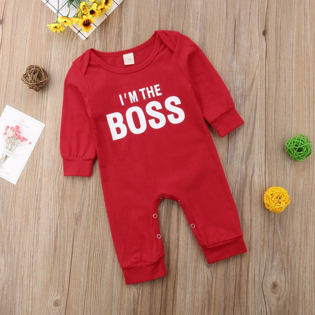 Tenue barboteuse pour nouveau-né garçon/fille « I'm the BOSS », cadeau de Noël, combinaison rouge moderne