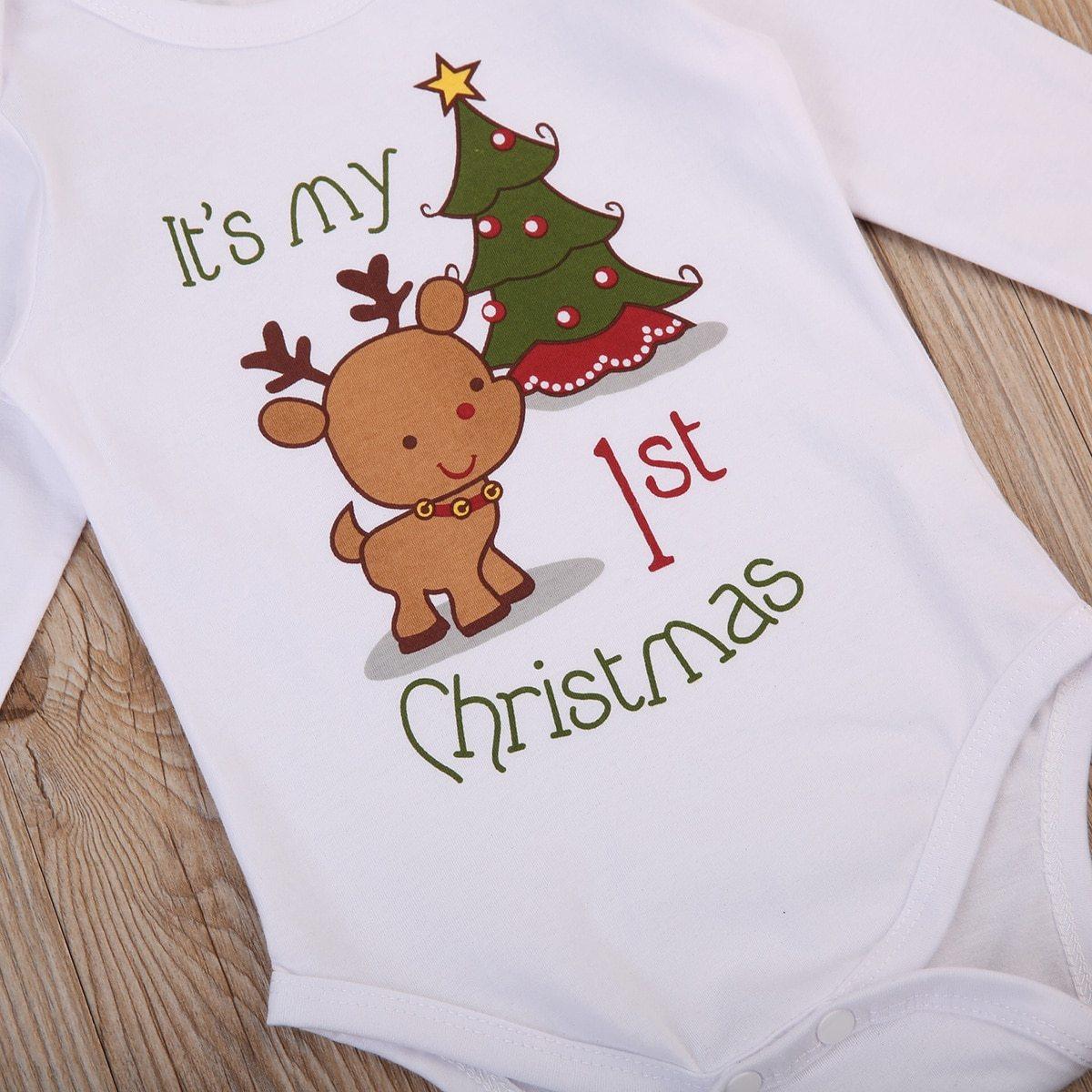 Grenouillère à manches longues avec imprimé de cerf et d'arbre de Noël pour bébés garçons et filles