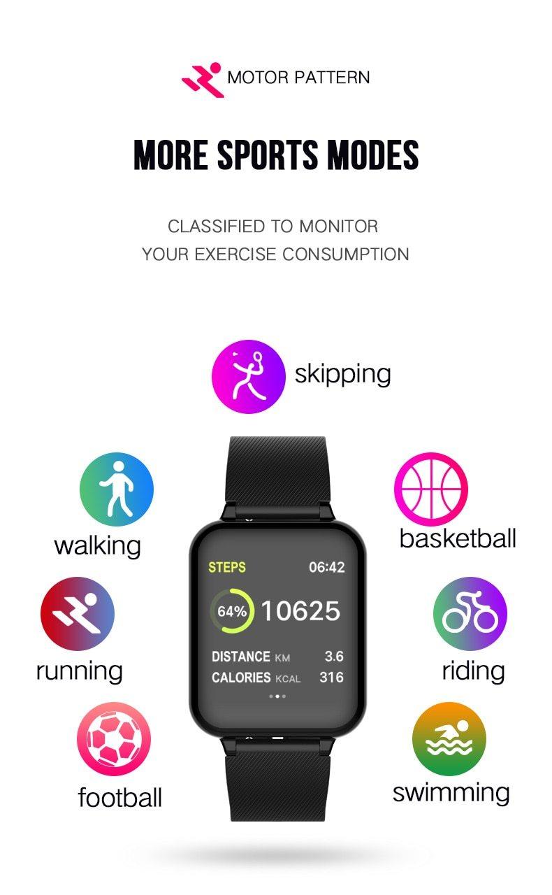 Montre intelligente moderne B57 avec protection étanche IP67, moniteur de fréquence cardiaque et de pression artérielle, montre de sport unisexe pour hommes et femmes