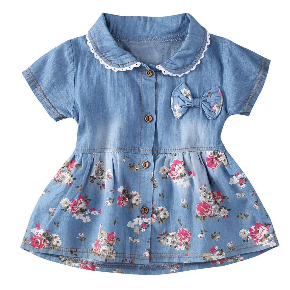 Robes d'été pour filles, motif floral moderne, nœud papillon, manches courtes, tenue de princesse