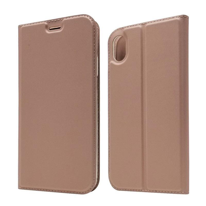 Coque légère et simple pour iPhone XS pour iPhone XS Max X XR 6S 5S 7 8 Plus 11 Pro Max Étui portefeuille de luxe à rabat magnétique en cuir PU avec fermeture magnétique Coque de protection intégrale pour iPhone