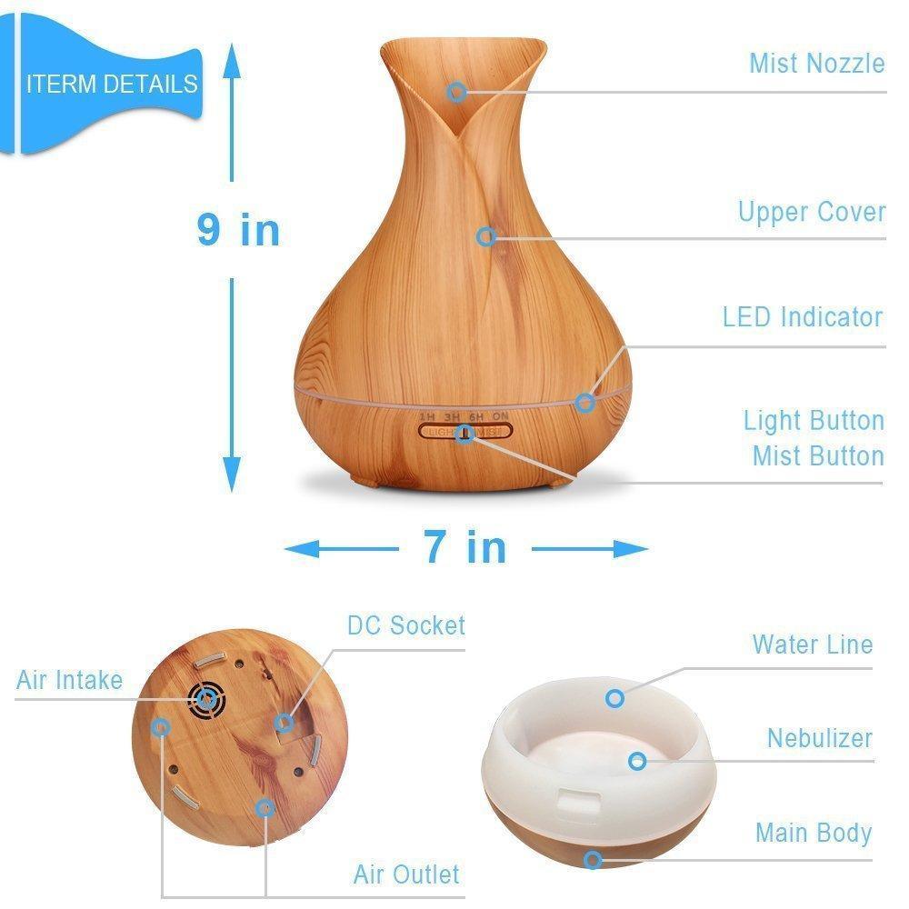 Diffuseur d'huiles essentielles 500ML sans eau, arrêt automatique, humidificateur d'aromathérapie ultrasonique sept couleurs avec modèle de brume réglable, diffuseur pour chambre à coucher, salle de bain, maison, bureau, spa, yoga