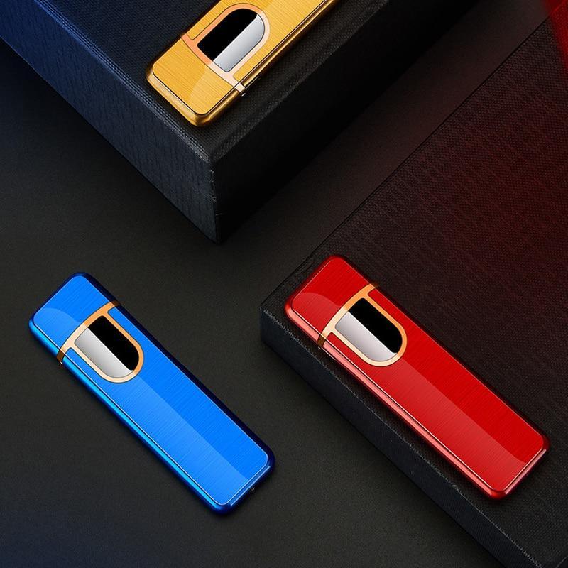 Briquet Électronique USB Moderne de Luxe, Coupe-Vent, Mince, Coloré, avec Capteur Tactile et Gravure Dragon, Idéal pour un Cadeau
