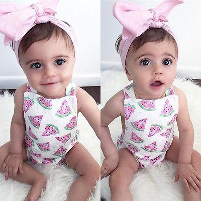 Grenouillère barboteuse pour bébé fille avec bandeau, imprimé pastèque, tenue de soleil, ensemble neuf 0-24 mois au design moderne