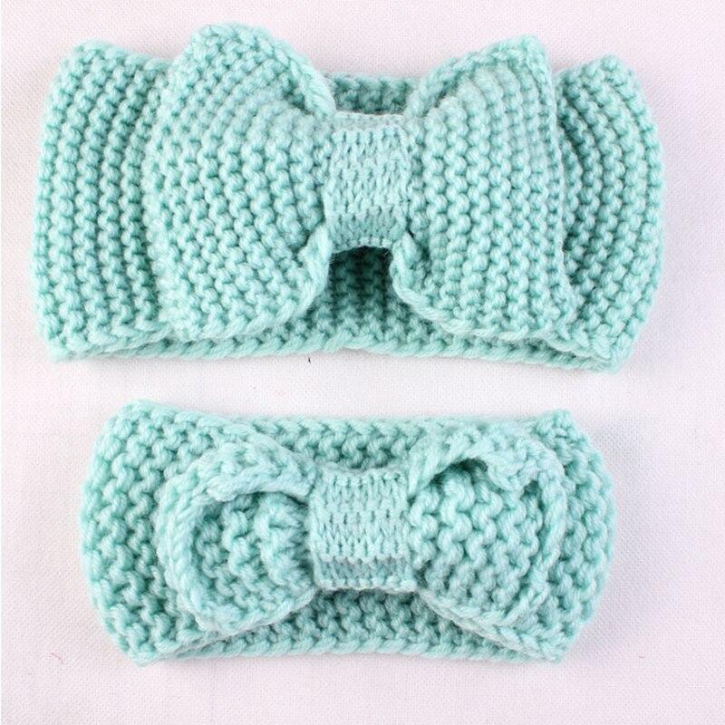 Bandeau élastique fait main pour mère et fille, bandeau tricoté uni avec nœud, accessoires de cheveux pour maman et bébé
