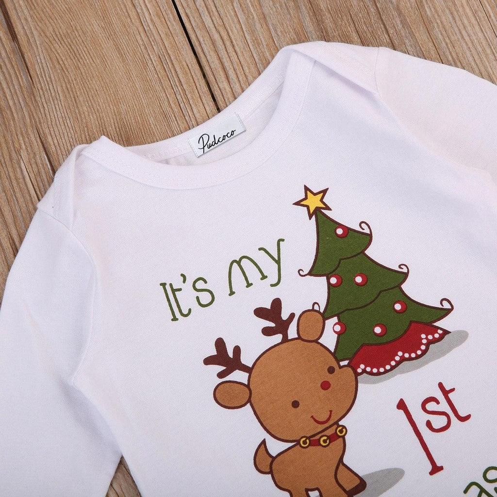 Grenouillère à manches longues avec imprimé de cerf et d'arbre de Noël pour bébés garçons et filles