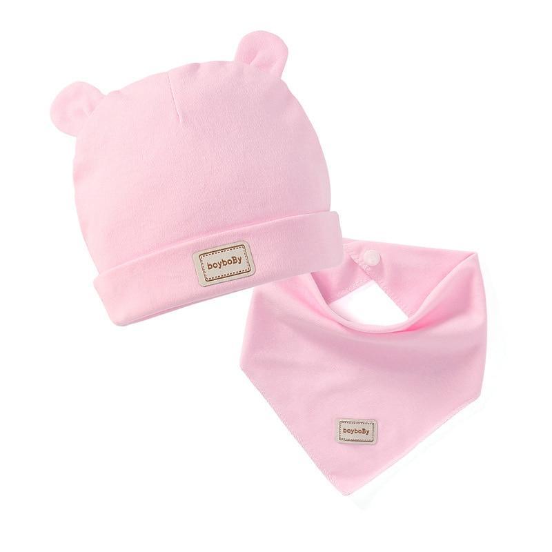 Foulard élastique double couche coton bonnets chapeaux avec bavoirs pour nouveau-né bébé couleur bonbon