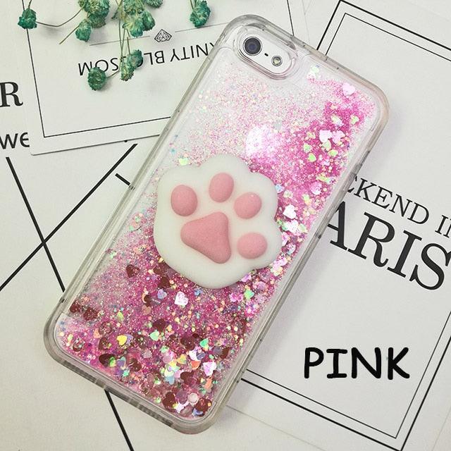 Coque 3D Chat pour iPhone 5s SE 7 7 Plus Coque Liquide Sable Mouvant Paillettes Silicone pour iPhone 8 8 Plus X 6 6s Étui Housse de Téléphone en Caoutchouc Silicone