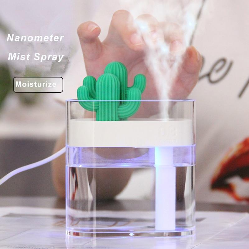 Humidificateur d'air ultrasonique 160ML, Cactus transparent, lumière colorée, diffuseur d'huile essentielle USB, purificateur de voiture, fabricant de brume aromatique