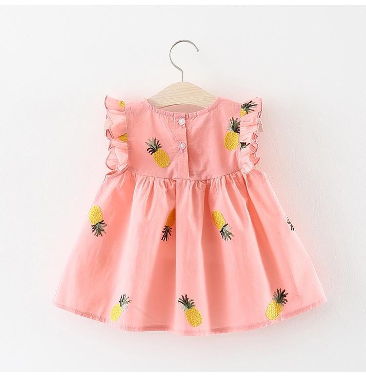 Robes d'été pour bébé avec manches à volants pour nouveau-né, en coton, sans manches, motif ananas, pour fillettes