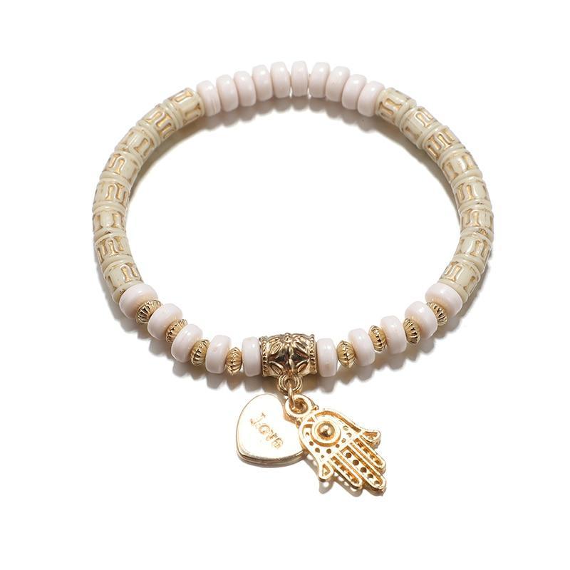 Bracelets superposés à pendentif réglable œil main cœur ethnique pour femme, ensemble de bracelets à perles, bracelets joncs, chaînes de cheville, bijoux de luxe pour femme