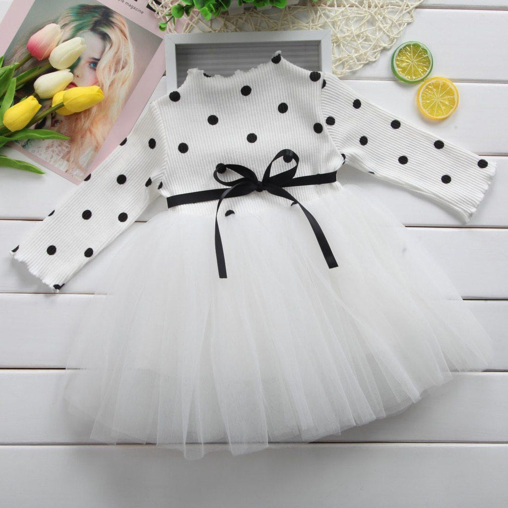 Robe de princesse à manches longues pour bébé fille, vêtements pour nouveau-né, avec nœud et pois, tutu, robe de soirée, vêtements pour bébé fille, style élégant