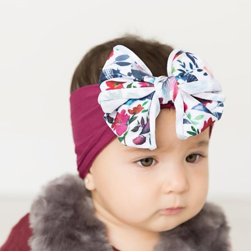 Bandeau en tissu de nylon imprimé pour bébé, bandeaux pour filles, nœuds, turban, bandeau de nouveau-né pour filles
