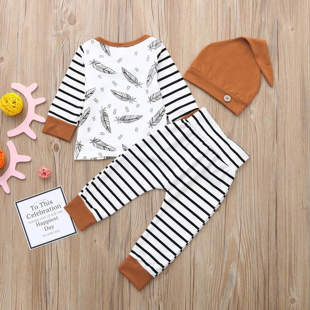 Pyjama moderne Babz pour bébé garçon/fille - Haut à manches longues en plumes et pantalon rayé pour enfants