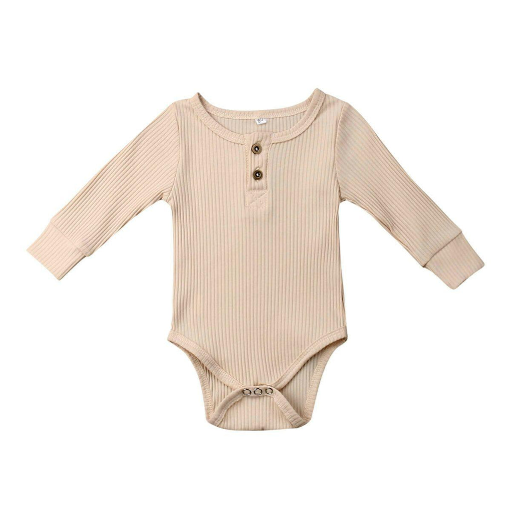 Grenouillère côtelée à manches longues et volants pour bébé fille et garçon