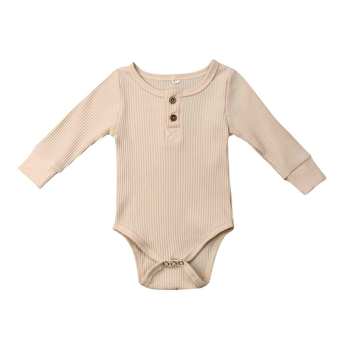 Grenouillère côtelée à manches longues et volants pour bébé fille et garçon