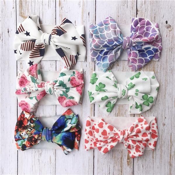 Bandeau en tissu de nylon imprimé pour bébé, bandeaux pour filles, nœuds, turban, bandeau de nouveau-né pour filles