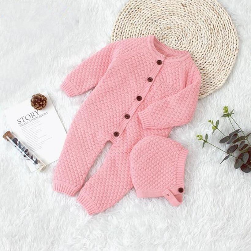Barboteuse Fille Faite Main Tricotée Vêtements Bébé Naissance Barboteuse Avec Chapeau Combinaison Bébé Tout-Petit Pour Garçons Et Filles Combinaison Chaude Pour L'Hiver