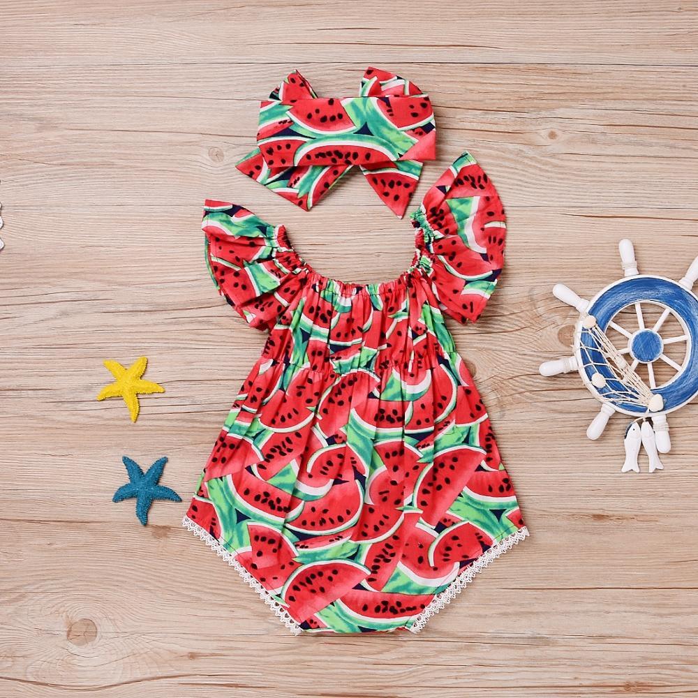 Bébé Nouveau-né Filles Pastèque Imprimé Sans Manches Body Barboteuse Coucher de Soleil Vêtements Décontractés pour Filles