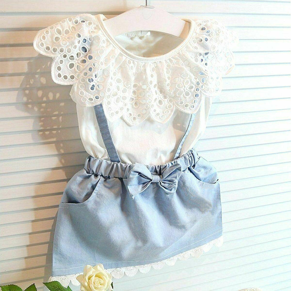 Bébé fille à volants T-shirt haut et robe à bretelles Tenue mignonne Ensemble de vêtements Cadeau parfait Design unique