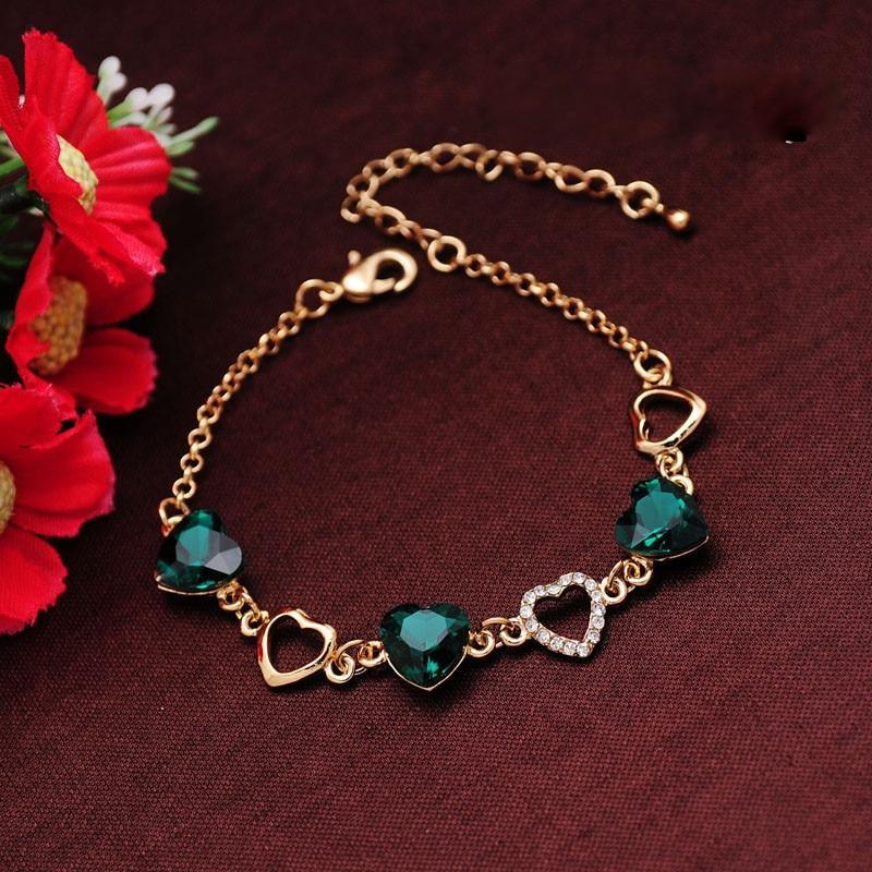 Élégant Luxe Diamant Cœur Romantique Bracelets pour Femmes Couleur Or Cristal Breloques Bracelets Joncs Bijoux de Mode Style Bracelet