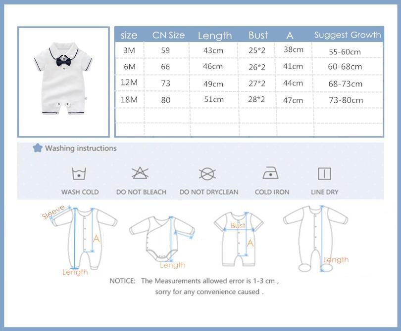 Barboteuses Bébé Été Garçon fille 100% Coton Barboteuse Gentilhomme Salopette Enfant en bas âge pour Garçons