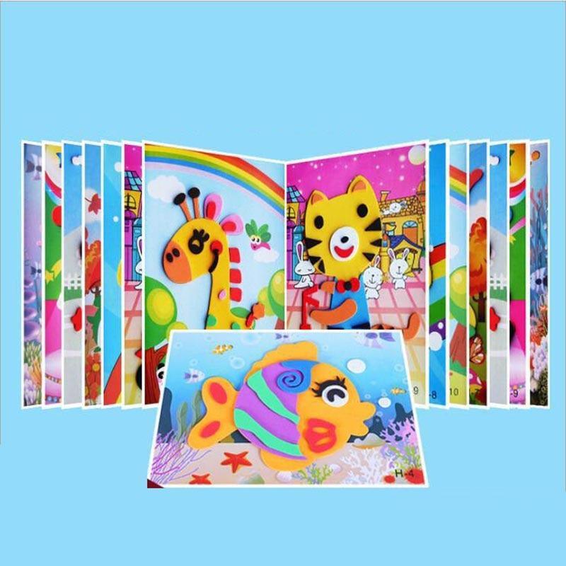 10 designs/lot Autocollants Mousse EVA 3D Dessin Animé Puzzle Série Enfants Motifs Multiples Styles Jouets pour Cadeau d'Anniversaire Enfant