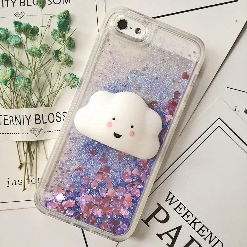 Coque 3D Chat pour iPhone 5s SE 7 7 Plus Coque Liquide Sable Mouvant Paillettes Silicone pour iPhone 8 8 Plus X 6 6s Étui Housse de Téléphone en Caoutchouc Silicone