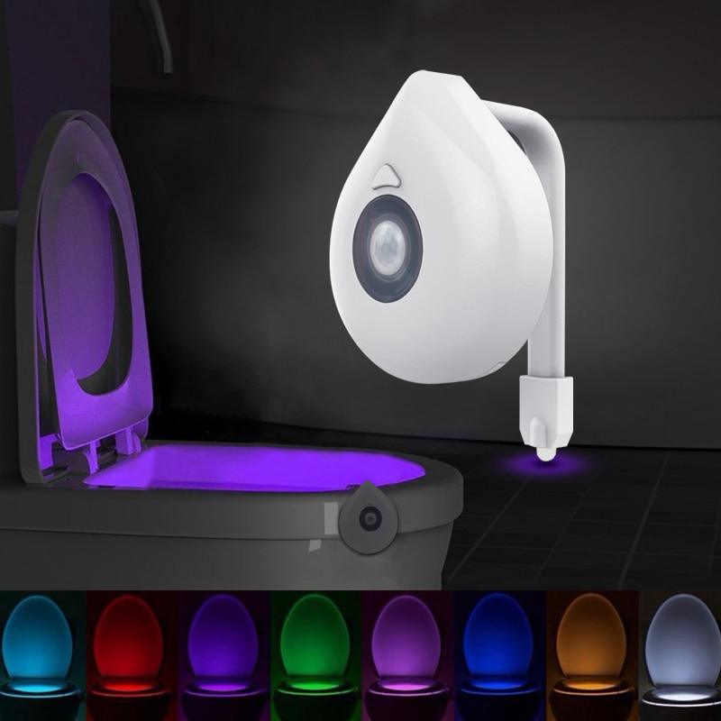 Veilleuse de toilettes à LED avec détecteur de mouvement, 8 couleurs interchangeables pour WC