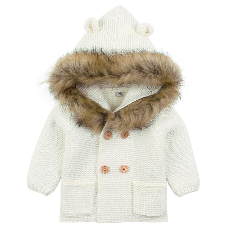 Gilet Moderne Tricoté Chaud d'Hiver à Manches Longues et Capuche pour Nouveau-né, Combinaison Veste et Manteau